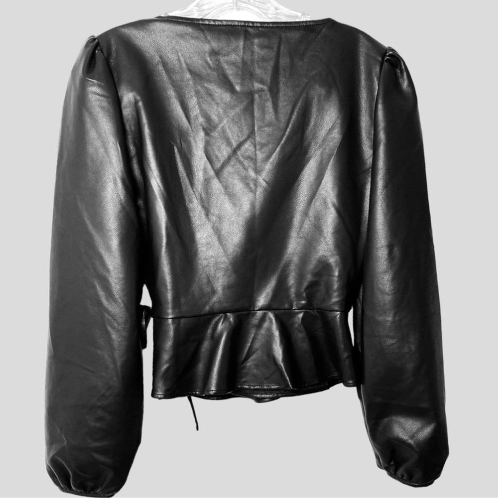 WAYF Women’s Y2K‎ Faux Leather Wrap Top Moto Wester Sz. Small Black Long Sleeve - Picture 4 of 9